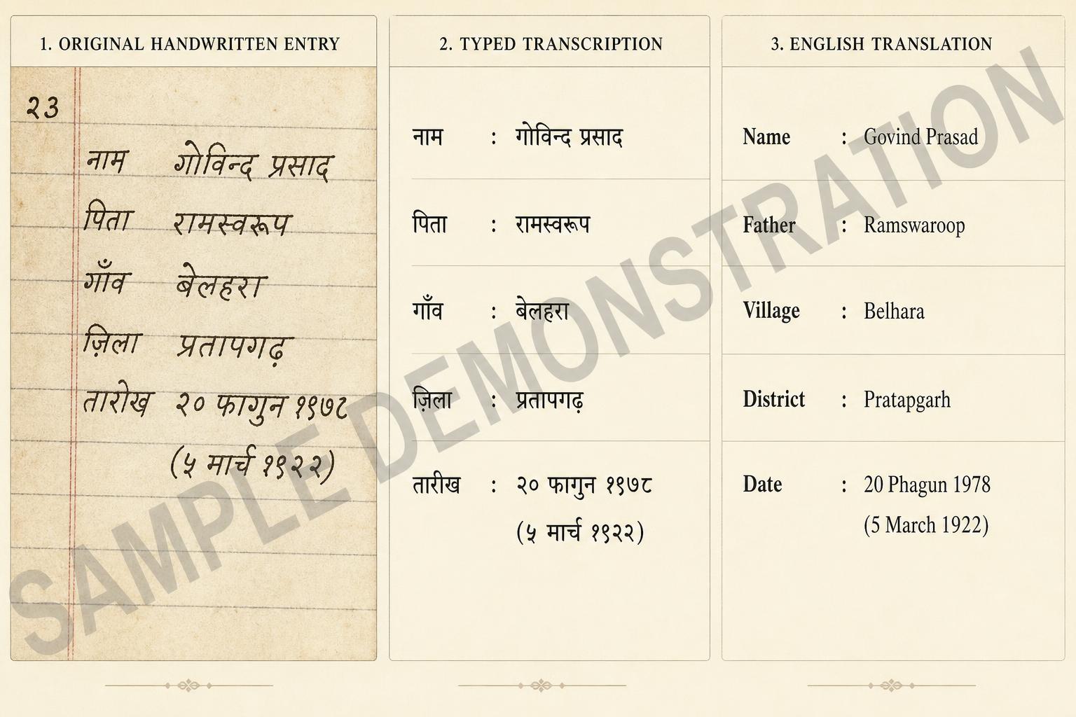 2. Transcription & English translation — sample demonstration